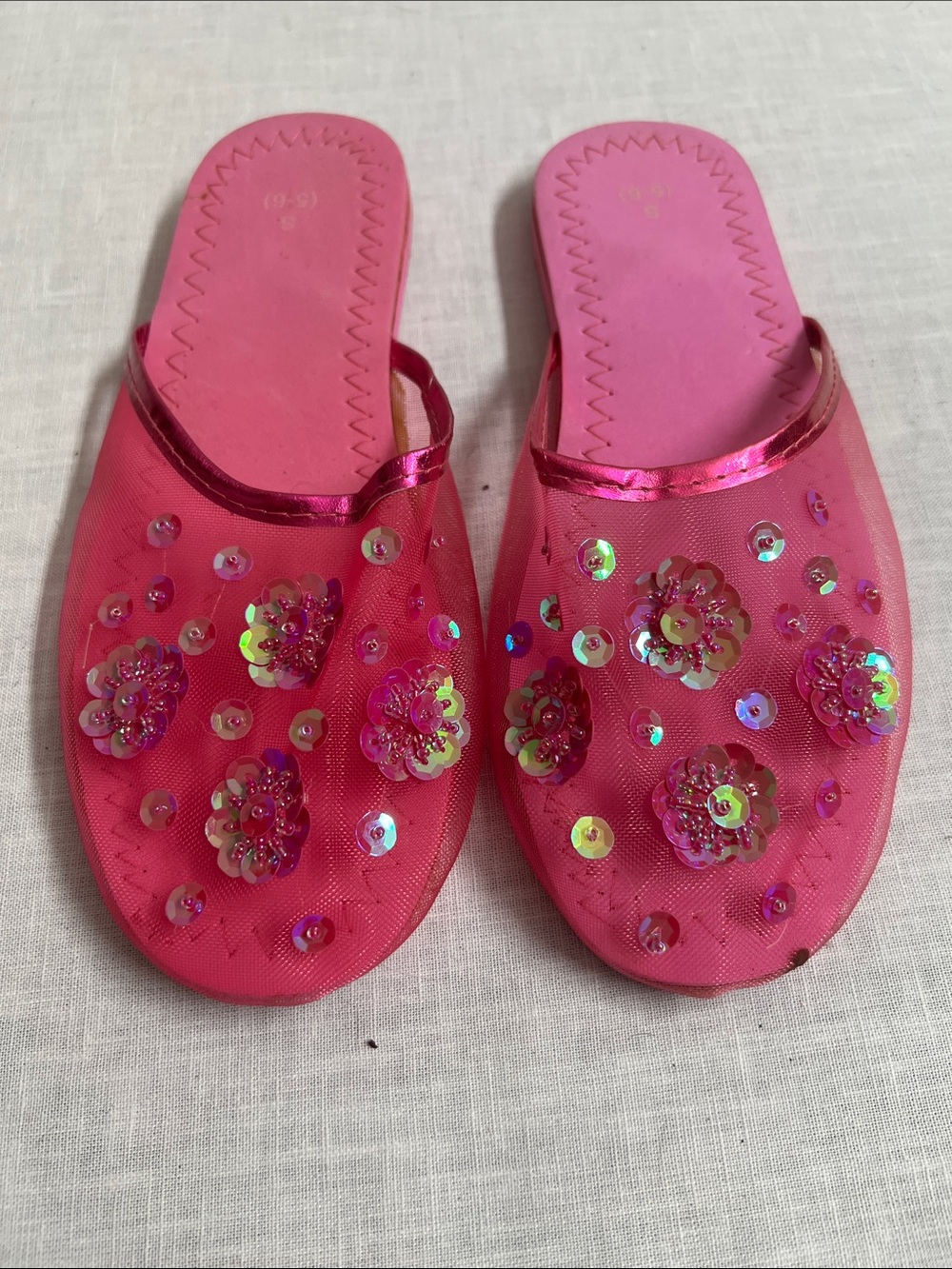 🌞 Avon Trending mesh Sequin Slip On Mules Barbie core pink sequins women size S